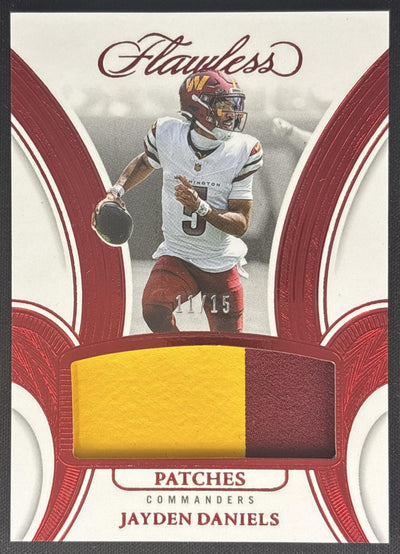 Jayden Daniels 2025 Panini Flawless Patches Ruby /15 Commanders Sports Trading Cards