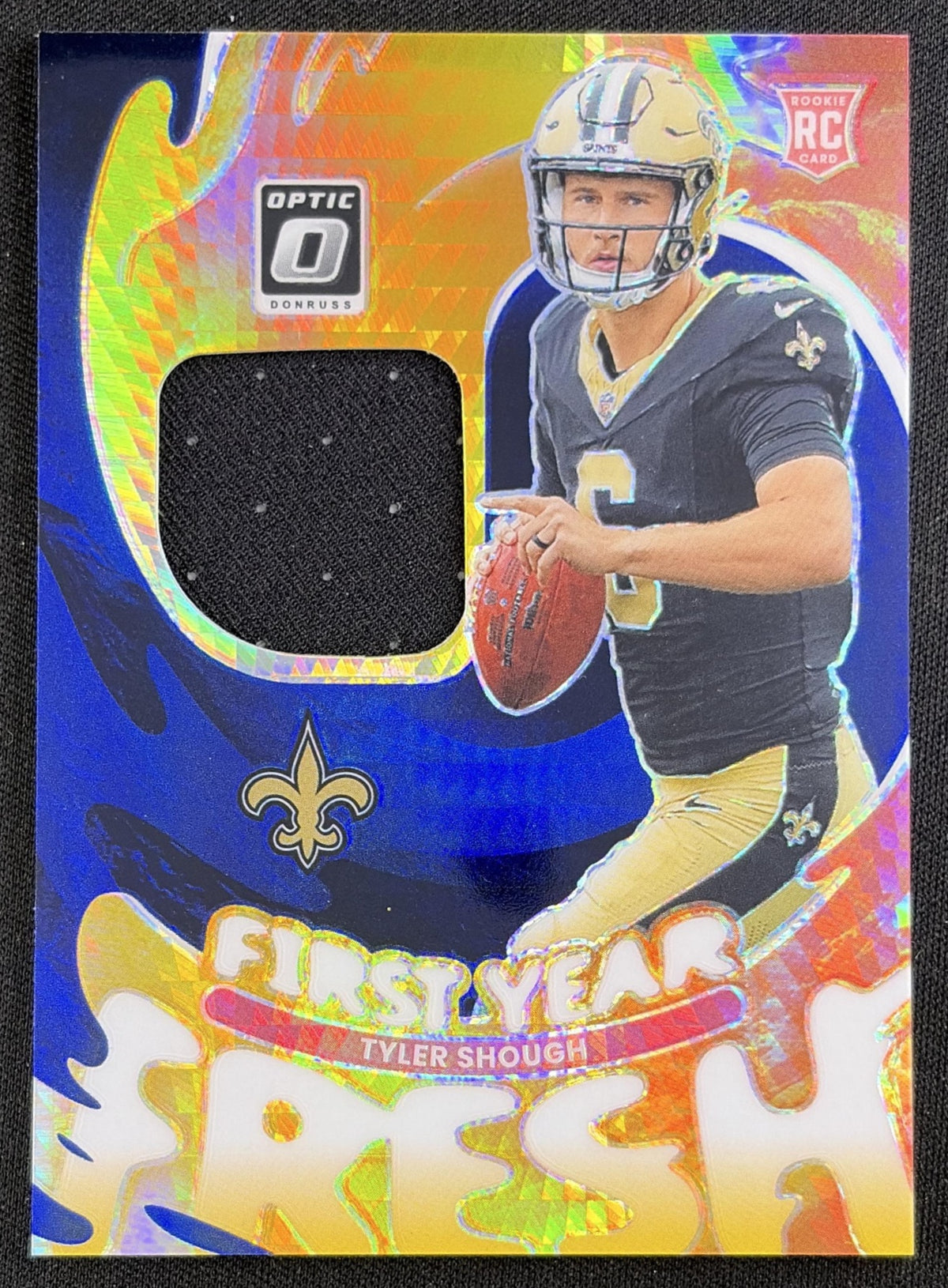 Tyler Shough 2025 Panini Donruss Optic First Year Fresh Blue Hyper Prizm Saints