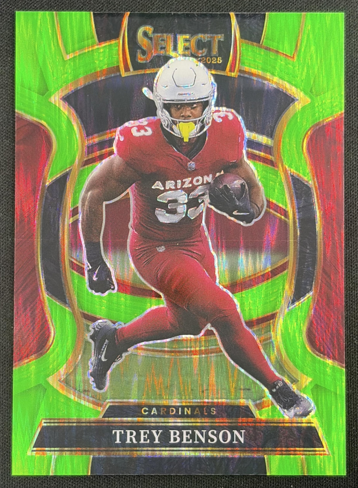 Trey Benson 2025 Panini Select Concourse Neon Green Prizm Shock /699 Cardinals Sports Trading Card