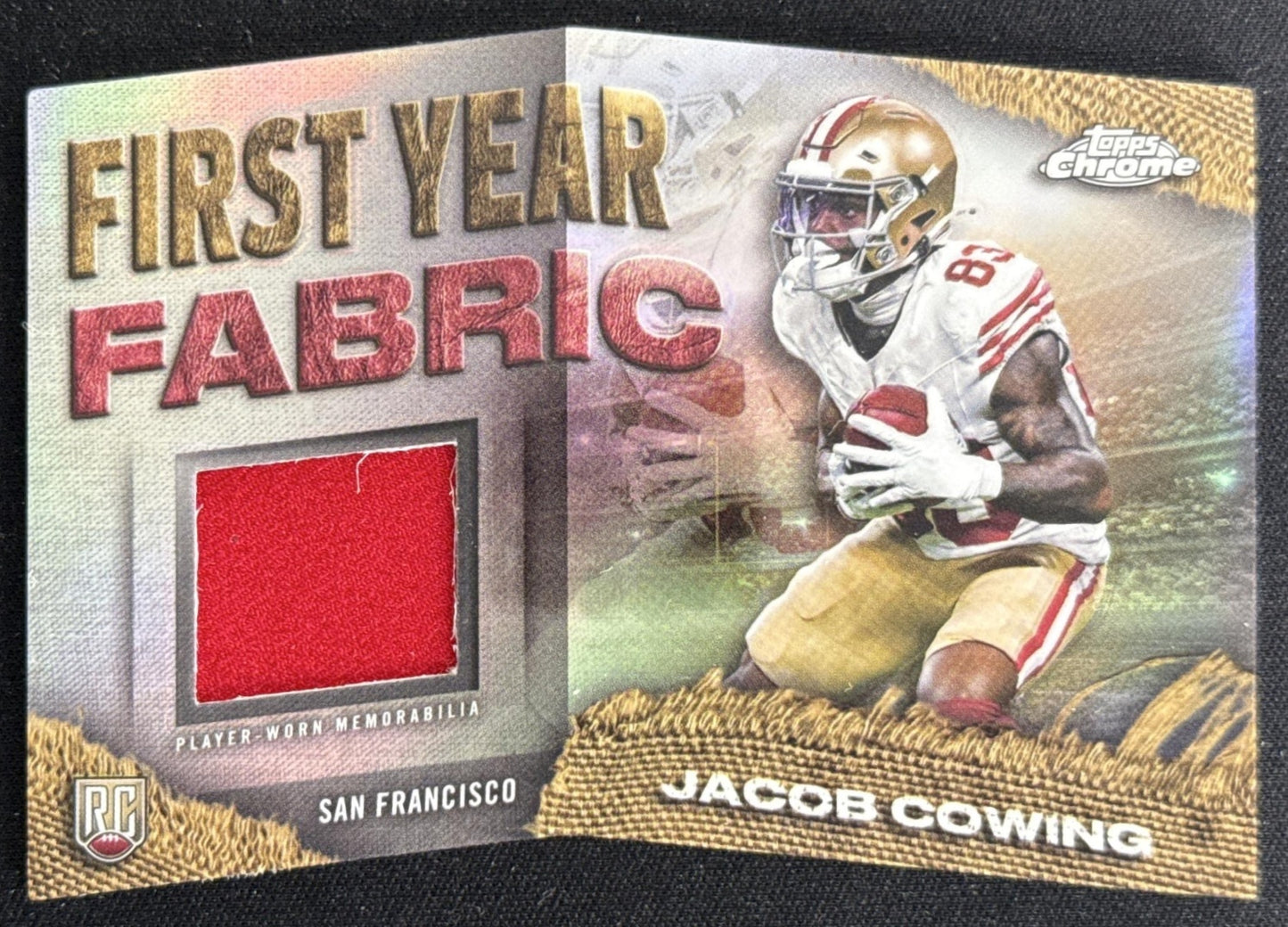 Jacob Cowing 2024 Topps Chrome First Year Fabric 49ers Sports Trading Card