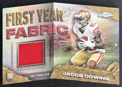 Jacob Cowing 2024 Topps Chrome First Year Fabric 49ers Sports Trading Card
