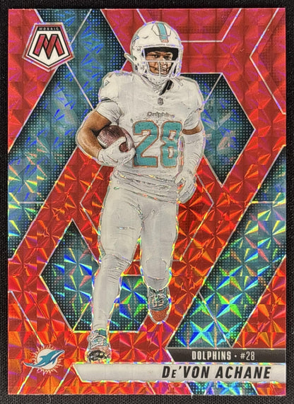 De'Von Achane 2025 Panini Mosaic Red Prizm Dolphins Sports Trading Cards