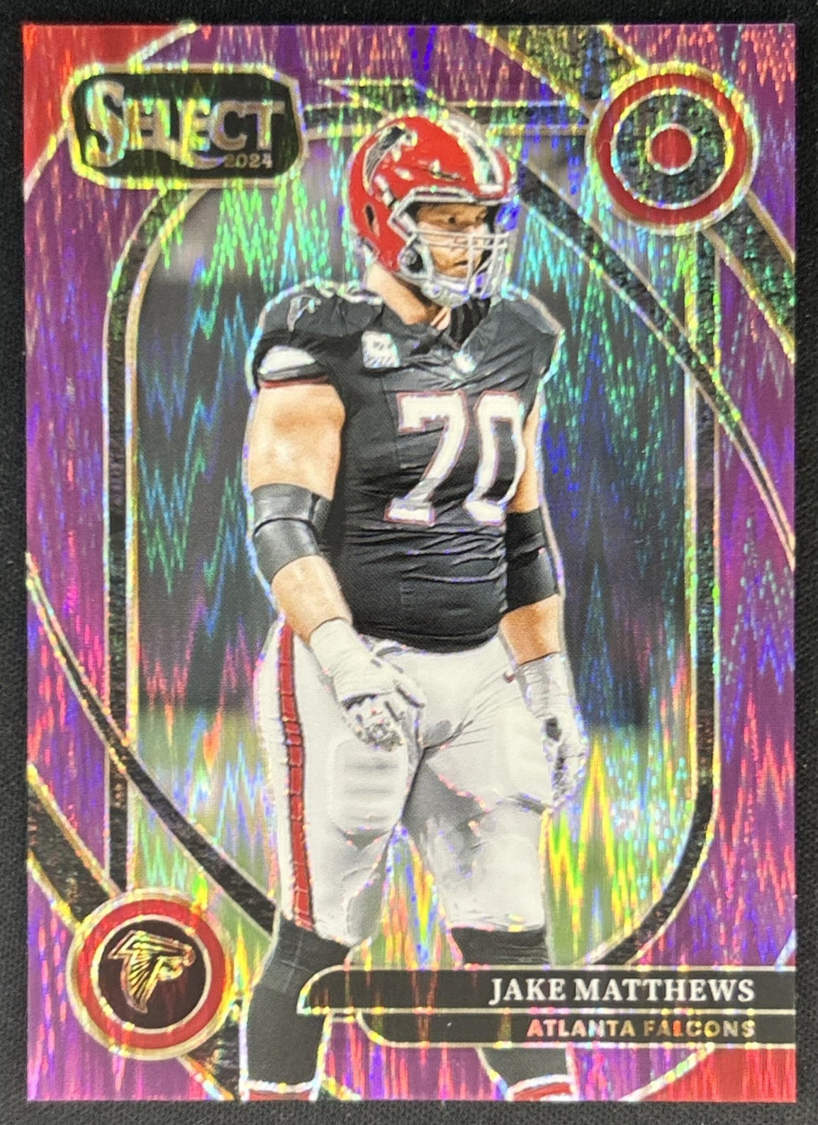 Jake Matthews 2024 Panini Select Club Purple Prizm Shock /360 Falcons