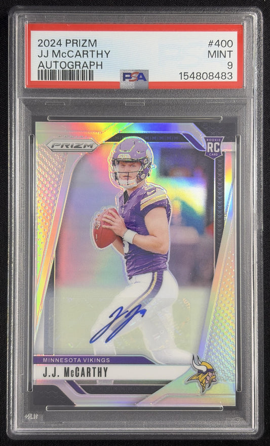 J.J. McCarthy 2024 Panini Prizm Auto Silver PSA 9 Vikings