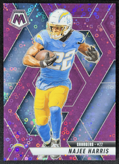 Najee Harris 2025 Panini Mosaic No Huddle Purple Prizm /50 Chargers