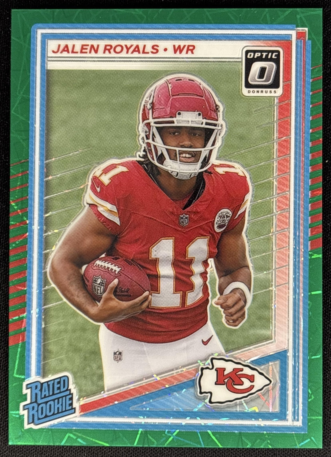 Jalen Royals 2025 Donruss Optic Rated Rookie Preview Green Velocity Chiefs front