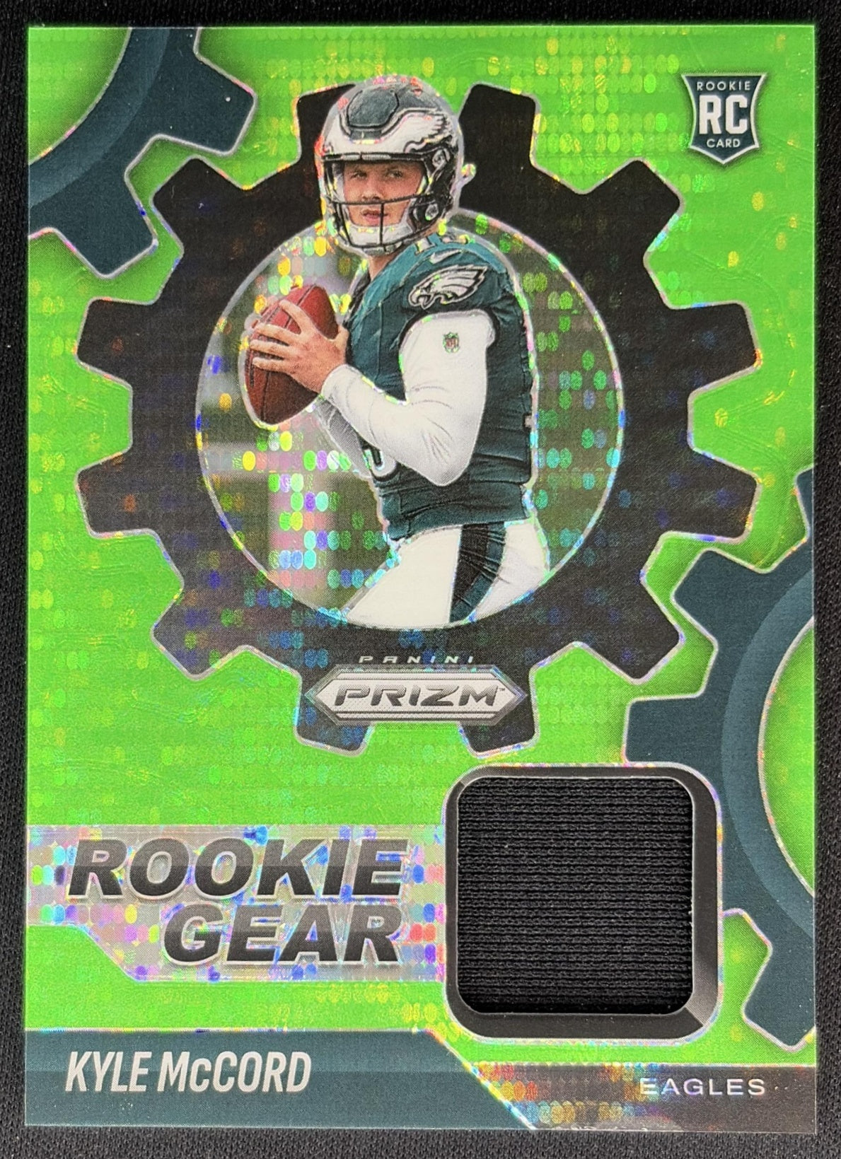 Kyle McCord 2025 Panini Prizm Rookie Gear Neon Green Pulsar Eagles front