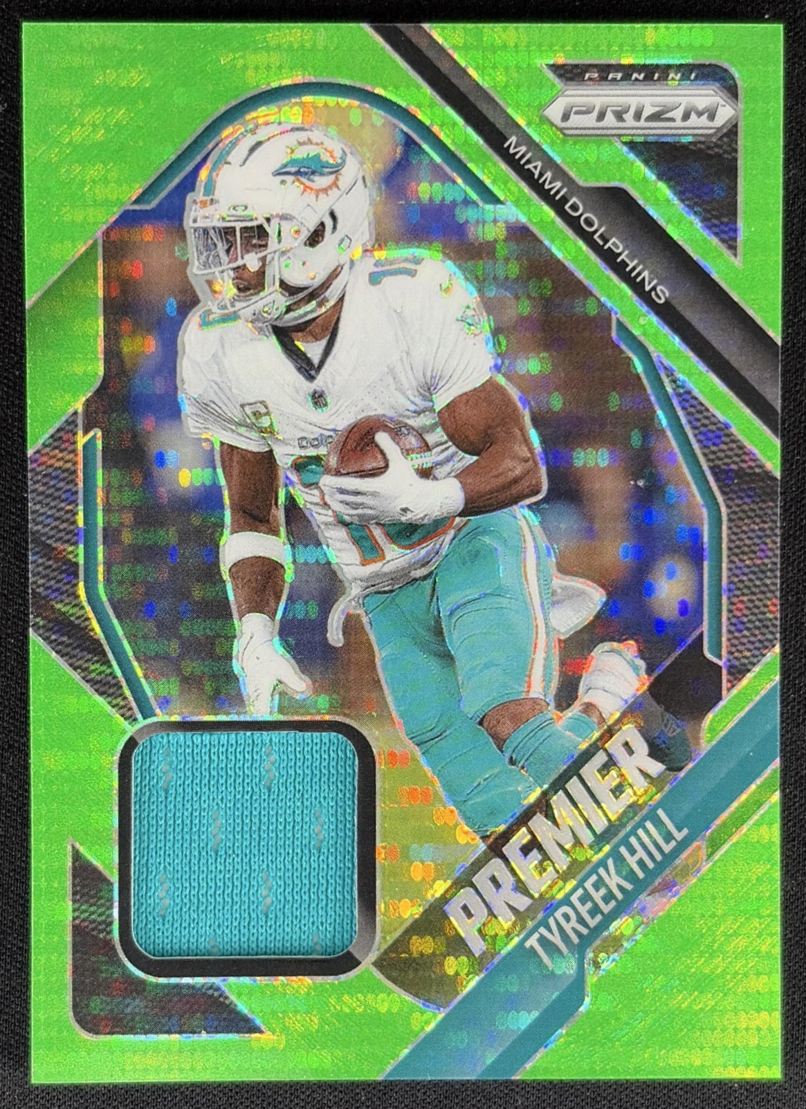 Tyreek Hill 2025 Panini Prizm Premier Jerseys Neon Green Pulsar Dolphins