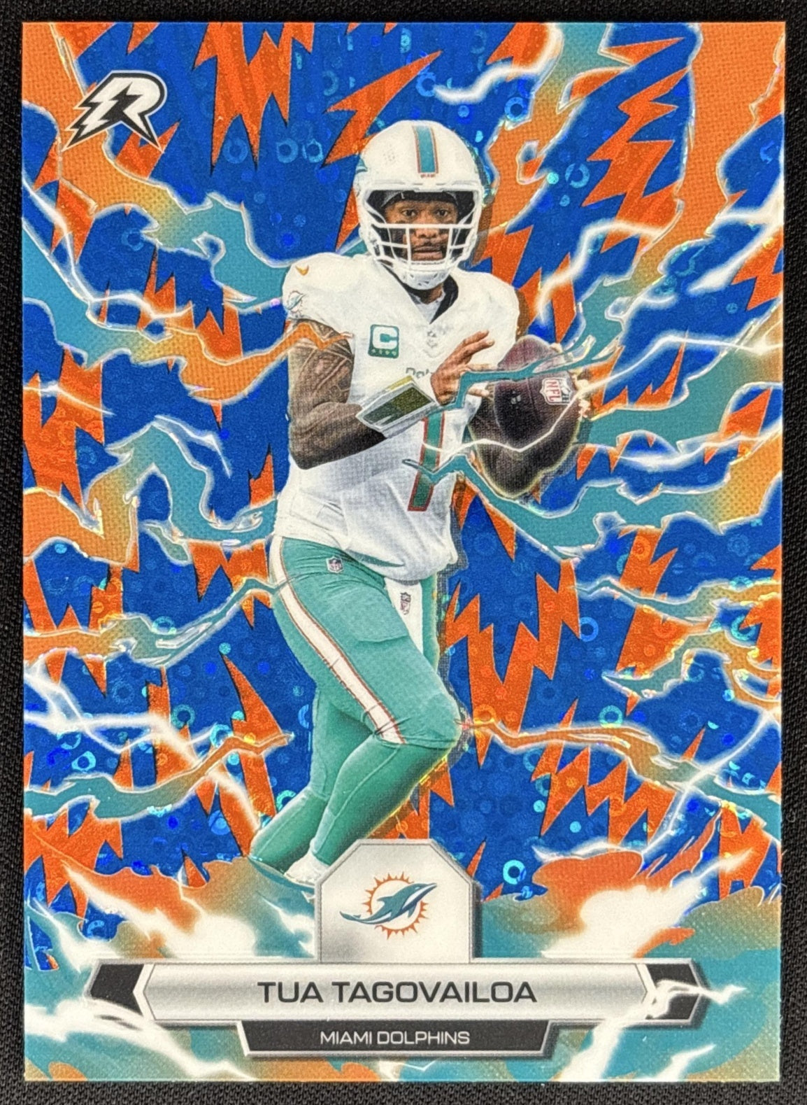 Tua Tagovailoa 2025 Topps Resurgence Blue and Orange Spark Refractor Dolphins