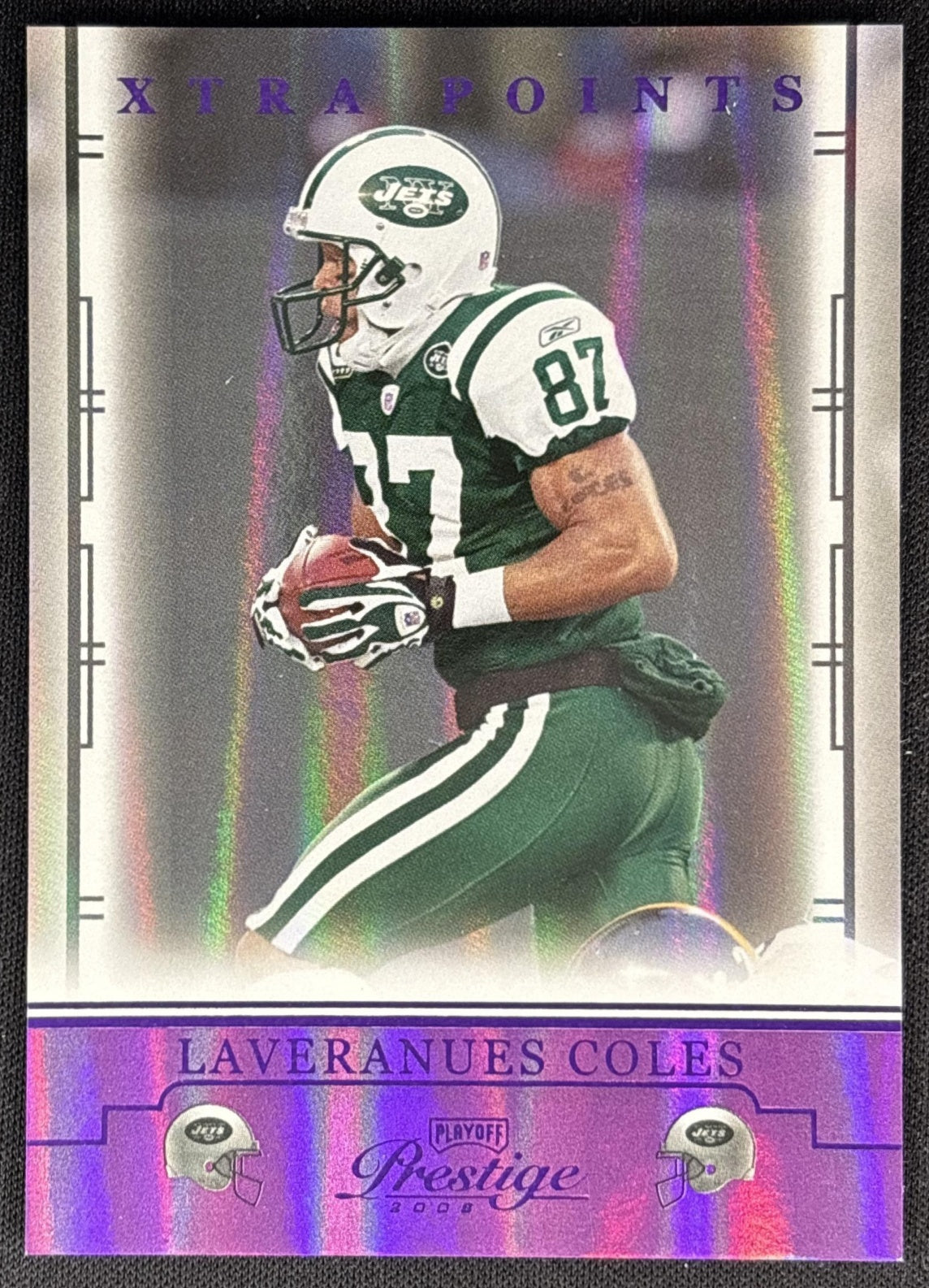 Laveranues Coles 2008 Playoff Prestige Xtra Points Purple /50 Jets front