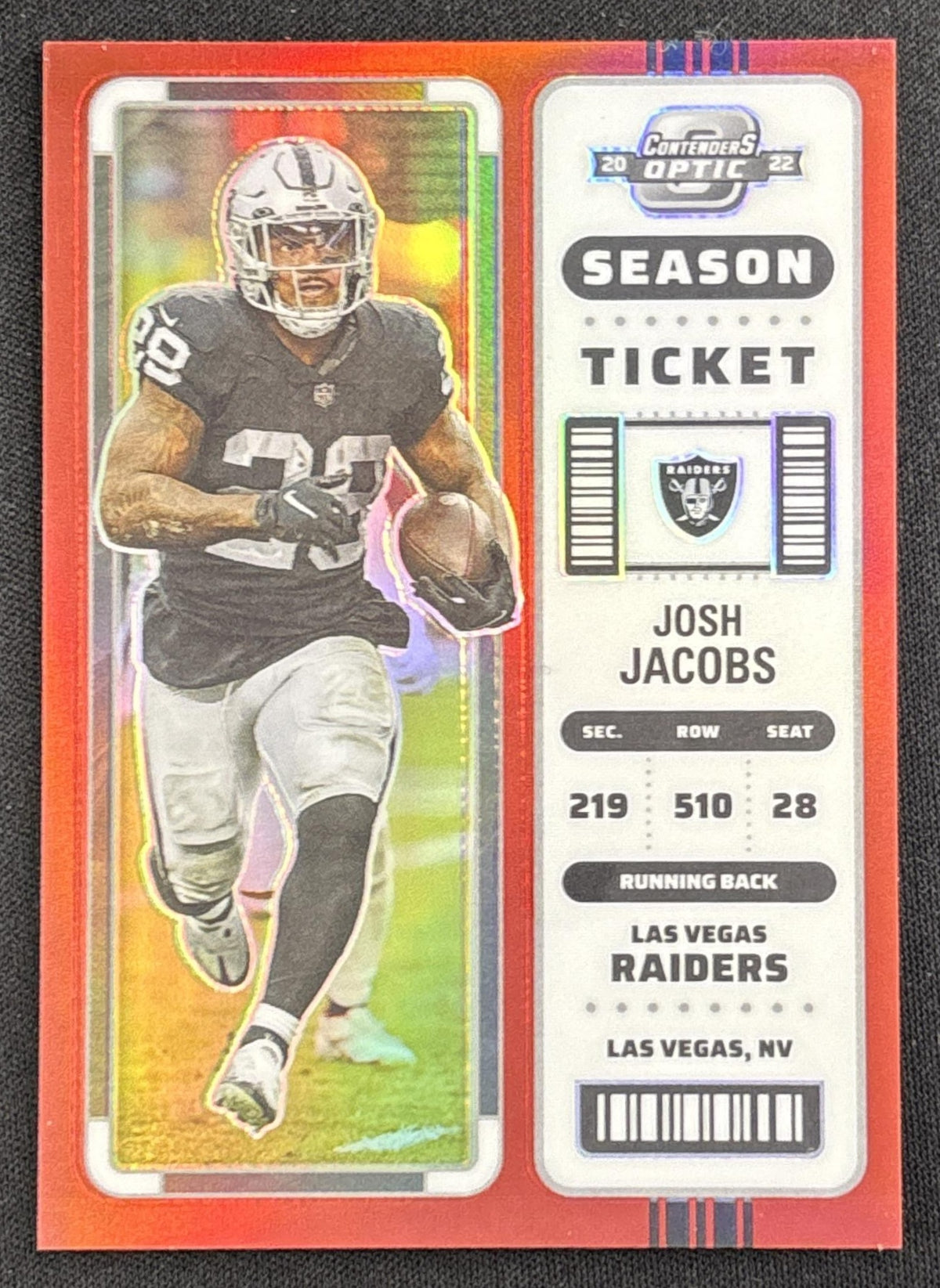 Josh Jacobs 2022 Panini Contenders Optic Red /175 Raiders Sports Trading Card