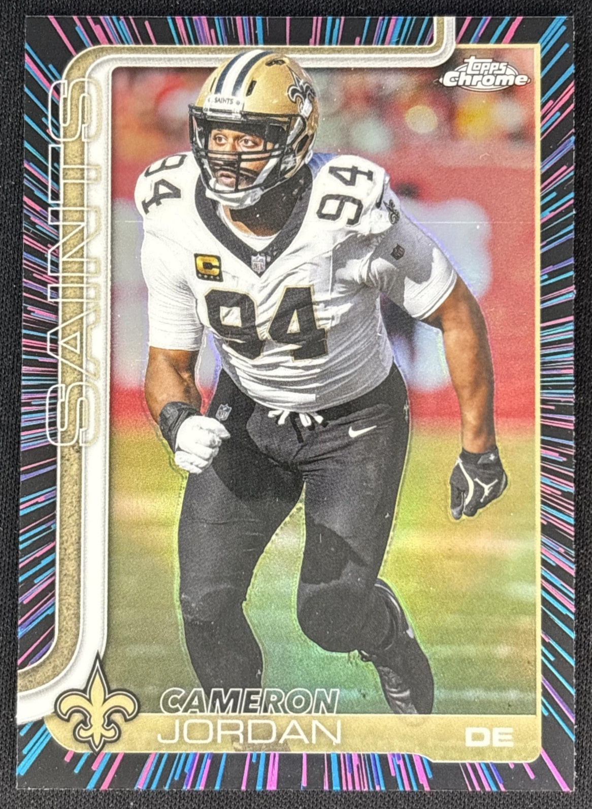 Cameron Jordan 2025 Topps Chrome Neon Pulse Refractor Saints front