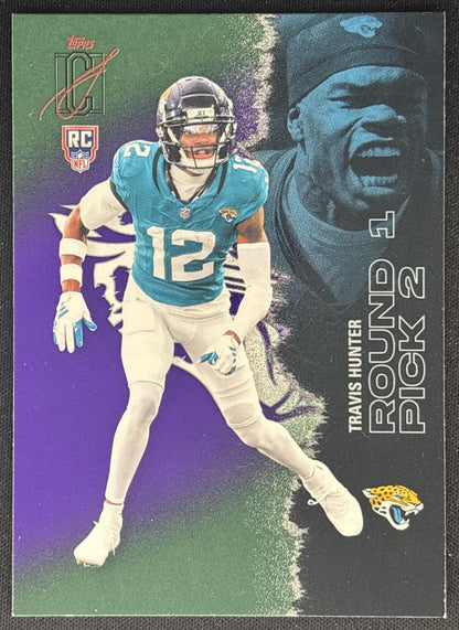 Travis Hunter 2025 Topps Signature Class Rookie Green & Purple Foil Jaguars front
