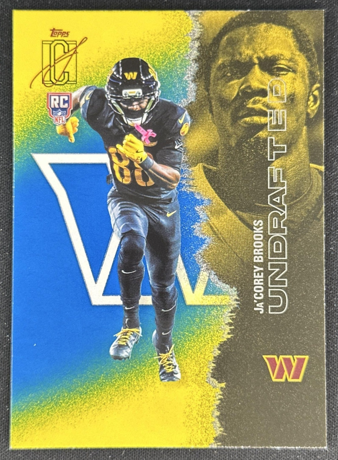 Ja'Corey Brooks 2025 Topps Signature Class Rookie Blue & Yellow Foil Commanders front