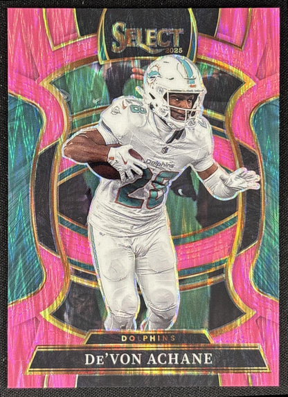 De'Von Achane 2025 Panini Select Concourse Pink Prizm Shock Dolphins front