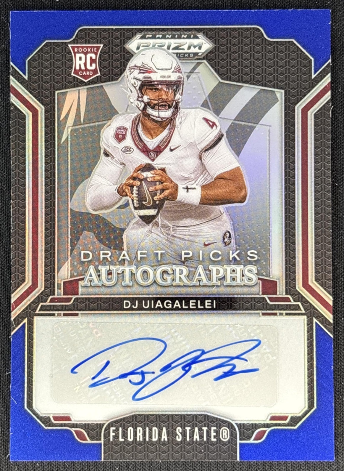 DJ Uiagalelei 2025 Panini Prizm Draft Picks Auto Blue /249 Seminoles Front
