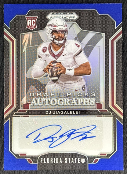 DJ Uiagalelei 2025 Panini Prizm Draft Picks Auto Blue /249 Seminoles Front