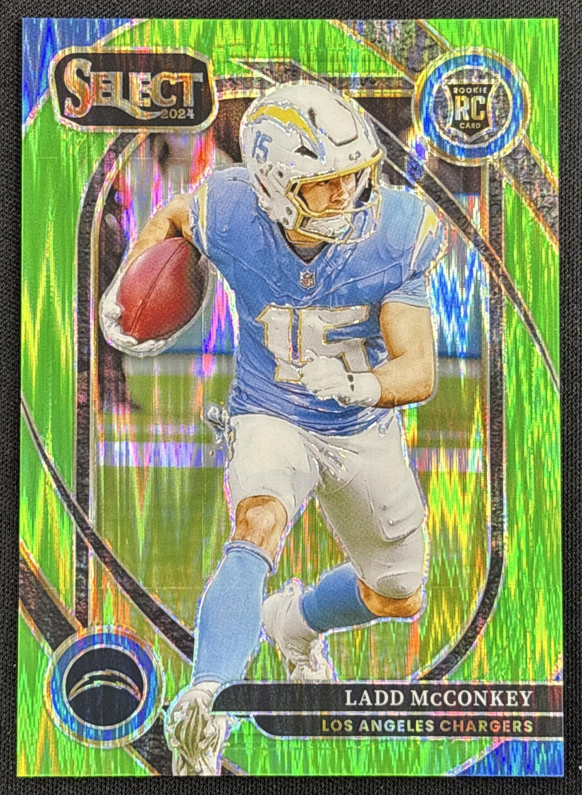 Ladd McConkey 2024 Panini Select Club Neon Green Prizm Shock /499 Chargers