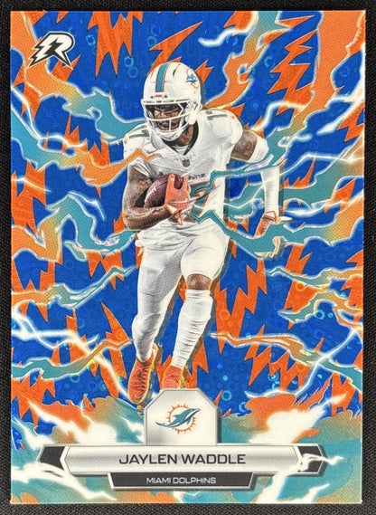 Jaylen Waddle 2025 Topps Resurgence Blue and Orange Spark Refractor Dolphins