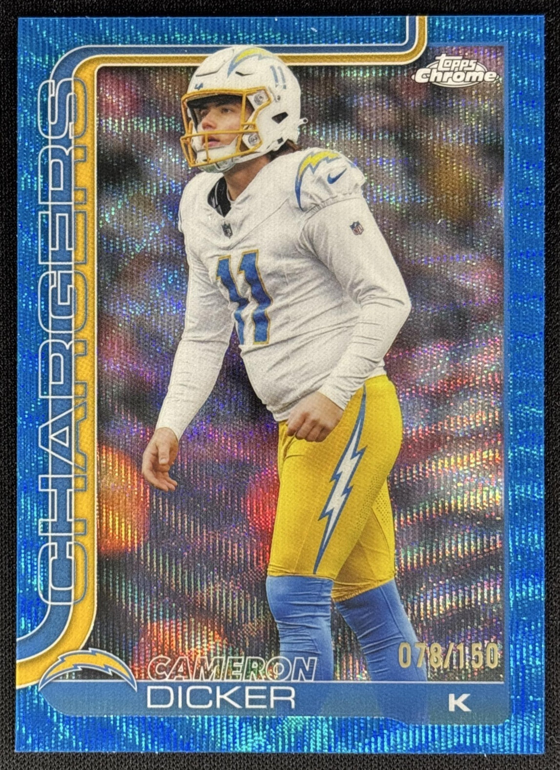Cameron Dicker 2025 Topps Chrome Blue Wave Refractor /150 Chargers Default Title Sports Trading Card