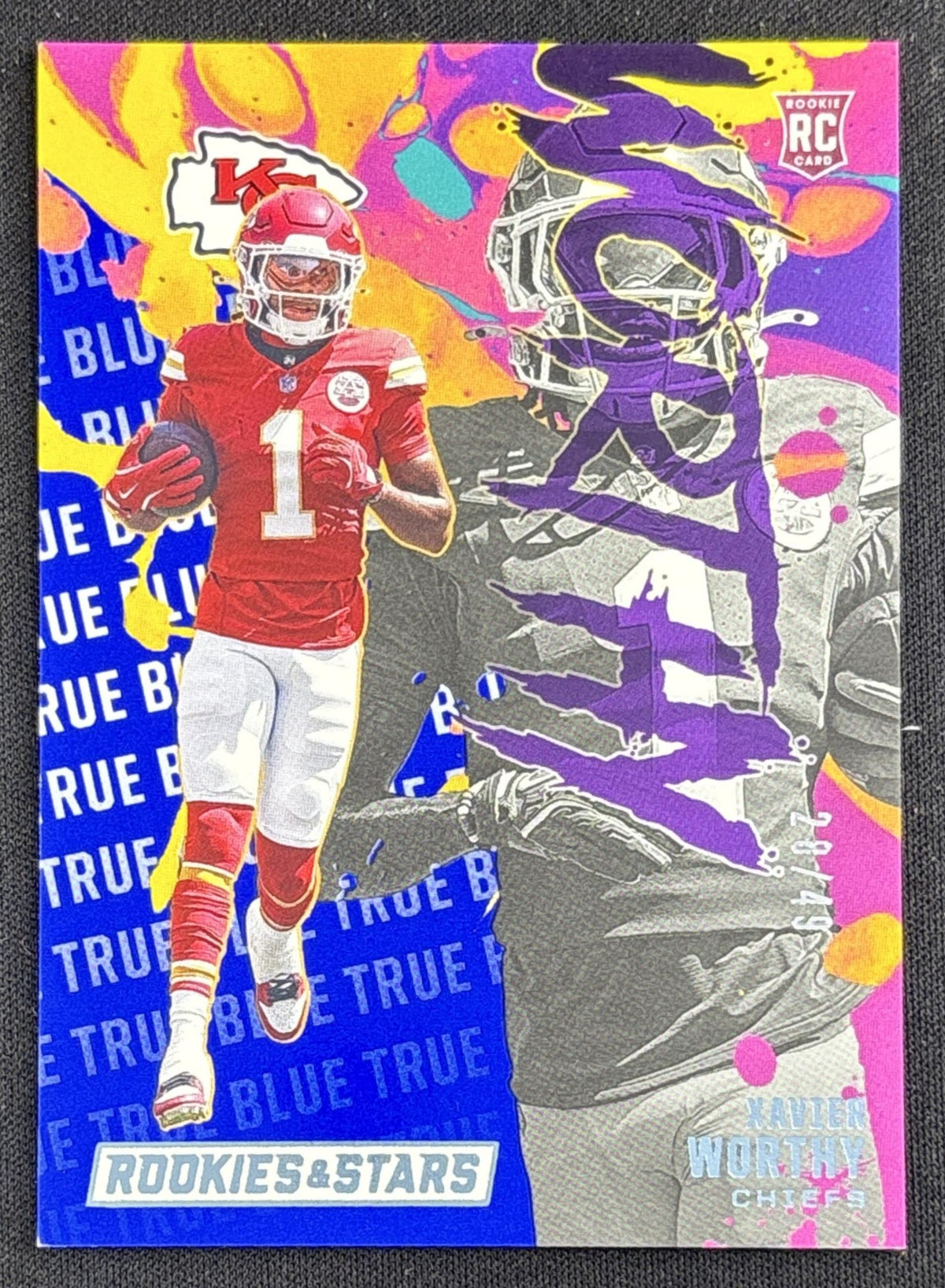 Xavier Worthy 2024 Panini Rookies & Stars Rookie Exclusive True Blue /49 Chiefs front