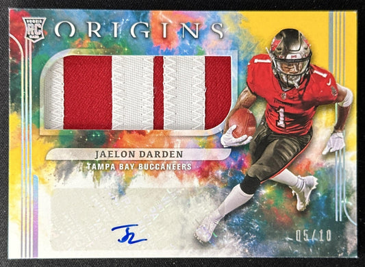 Jaelon Darden 2021 Panini Origins Gold Patch Auto /10 Buccaneers Sports Trading Card