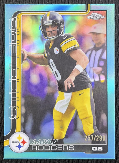 Aaron Rodgers 2025 Topps Chrome Teal Refractor /299 Steelers Pittsburgh Steelers