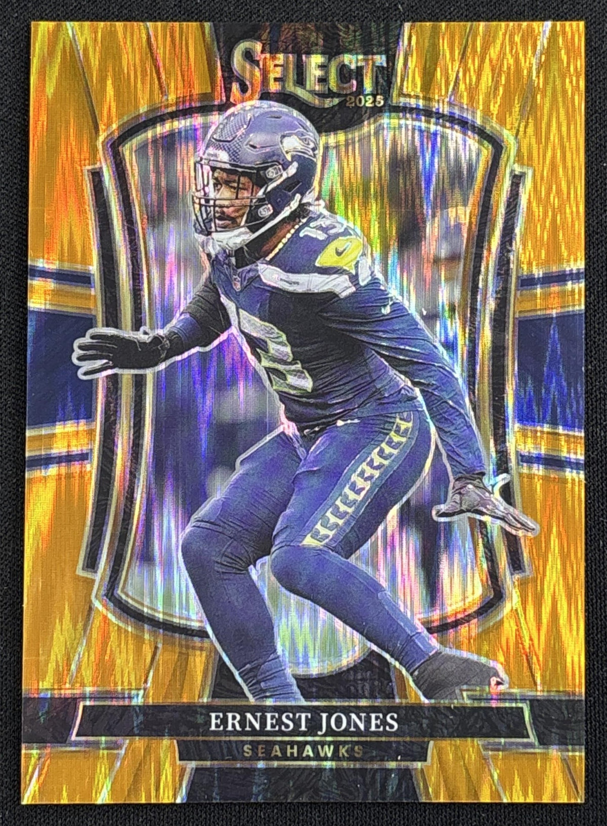 Ernest Jones 2025 Panini Select Premier Level Orange Prizm Shock /399 Seahawks - front