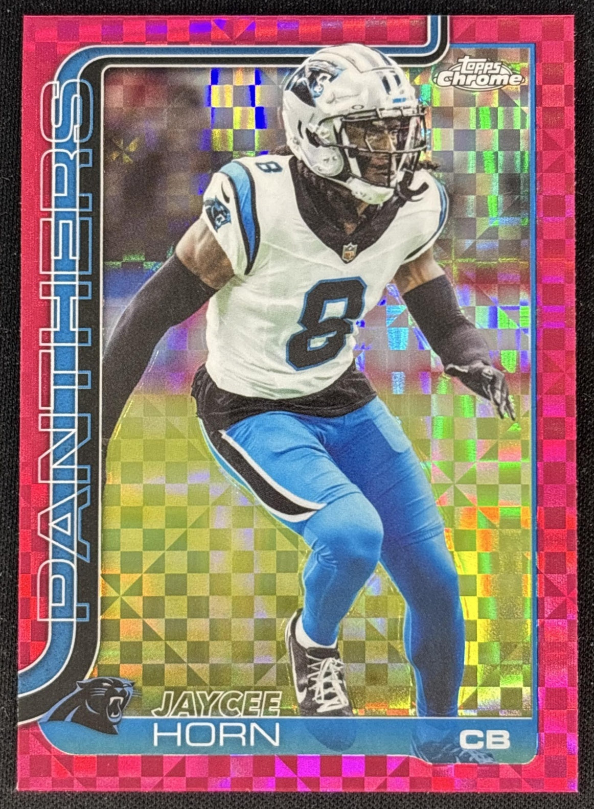 Jaycee Horn 2025 Topps Chrome Hot Pink X-Fractor Panthers