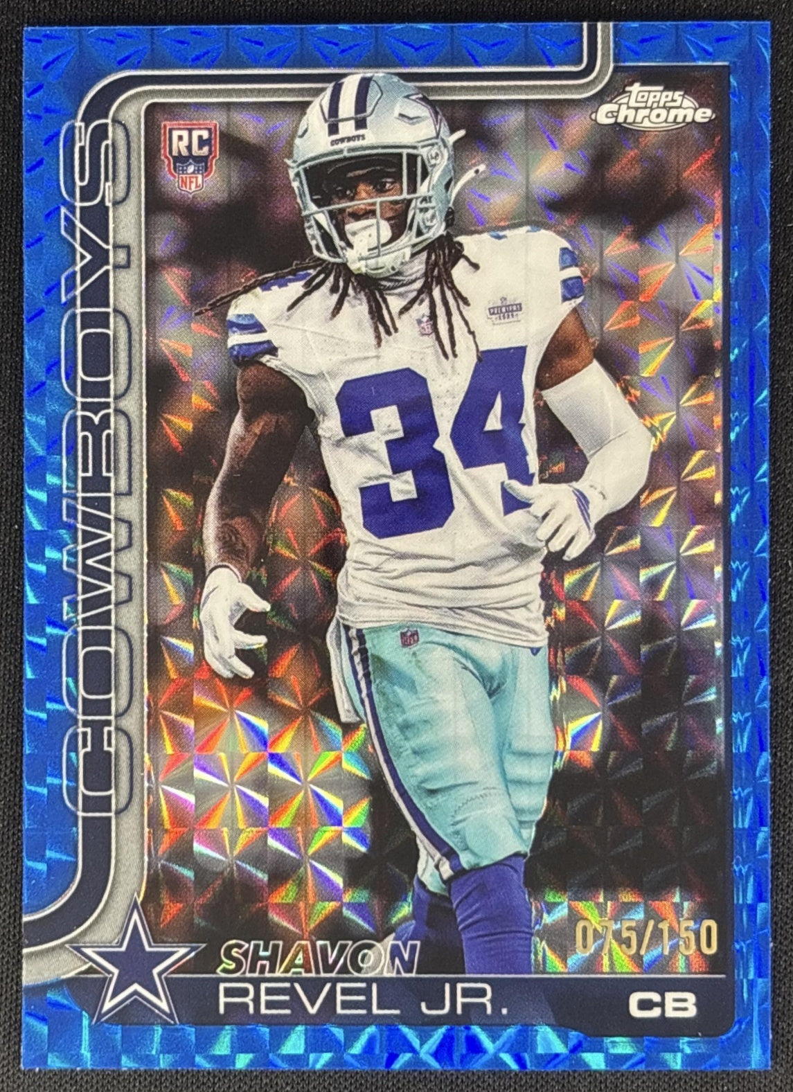 Shavon Revel Jr. 2025 Topps Chrome Rookie Blue Geometric Refractor /150 Cowboys Sports Trading Card