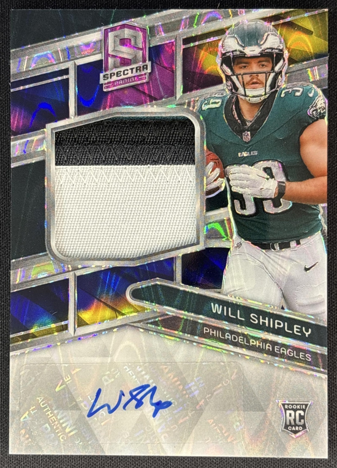 Will Shipley 2024 Panini Spectra Rookie Patch Auto Supernova /70 Eagles