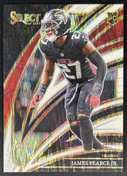 James Pearce Jr. 2025 Panini Select Club Level White Prizm Shock /799 Falcons front