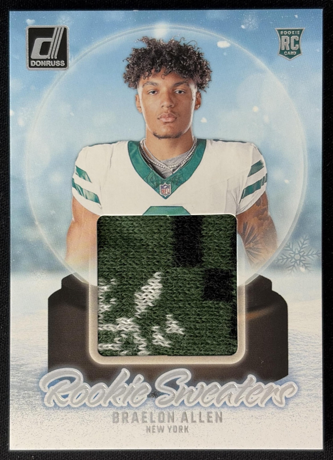 Braelon Allen 2024 Panini Donruss Rookie Holiday Sweater Jets front