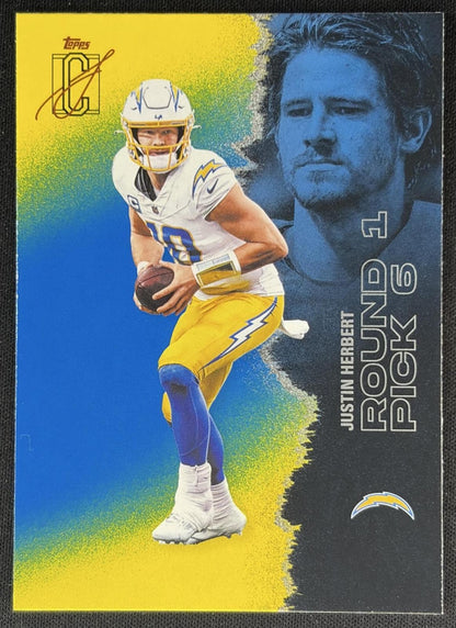 Justin Herbert 2025 Topps Signature Class Veteran Blue & Yellow Foil Chargers front