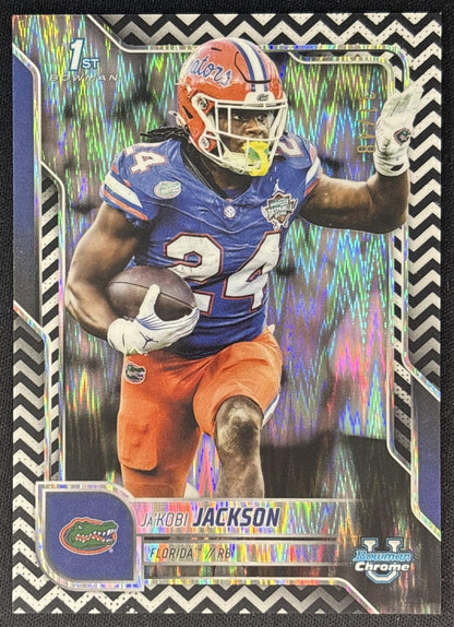 Ja'Kobi Jackson 2025 Chrome University Prospects Black & White Stealth Refractor /48 Gators front