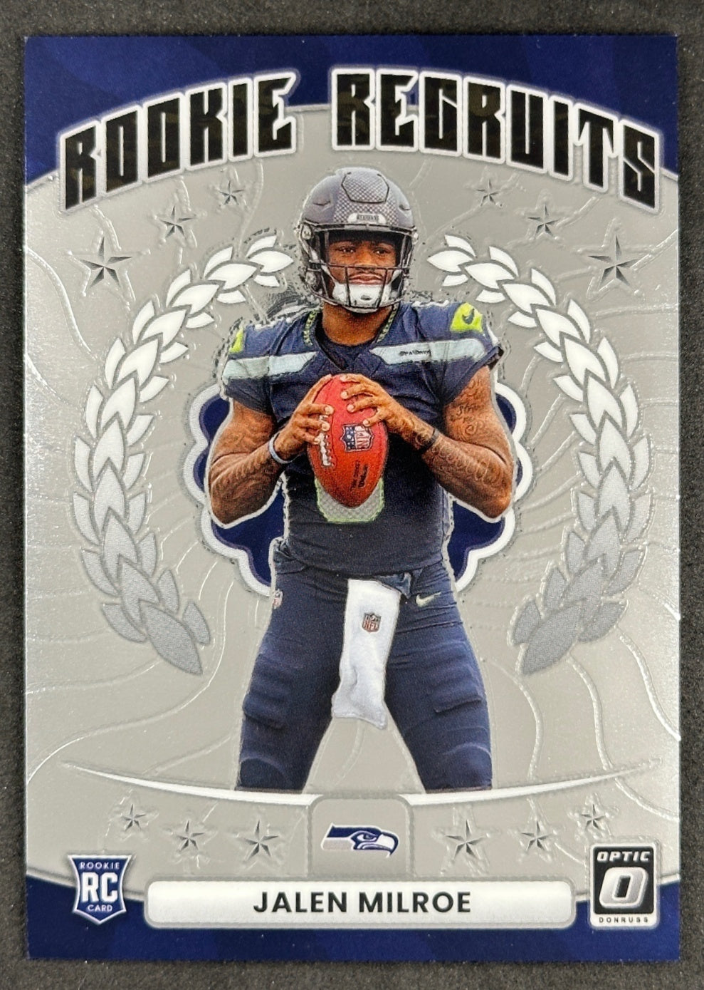 Jalen Milroe 2025 Donruss Optic Rookie Recruits Seahawks Sports Trading Card