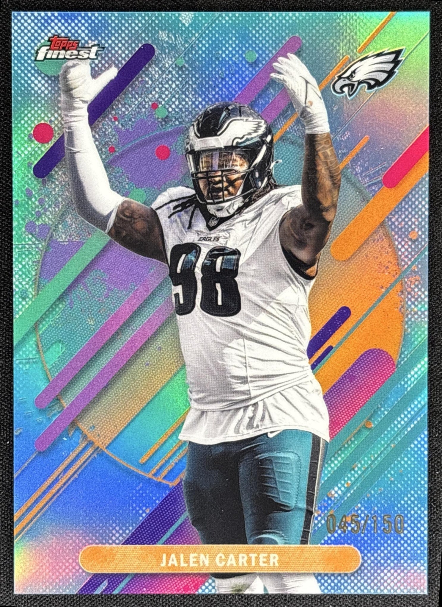 Jalen Carter 2025 Topps Finest Rare Sky Blue Refractor /150 Eagles