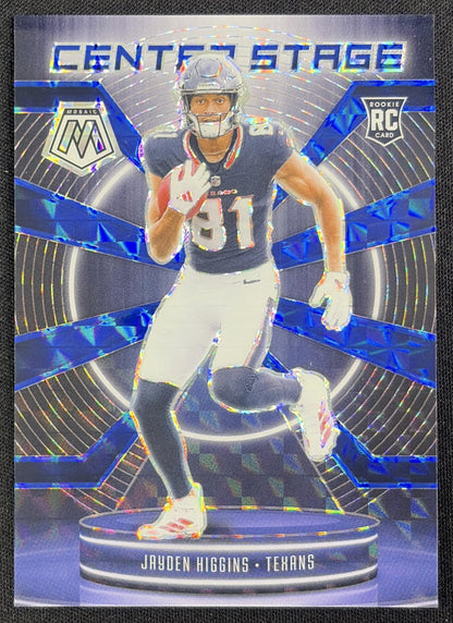Jayden Higgins 2025 Panini Mosaic Center Stage Blue Prizm /99 Houston Texans
