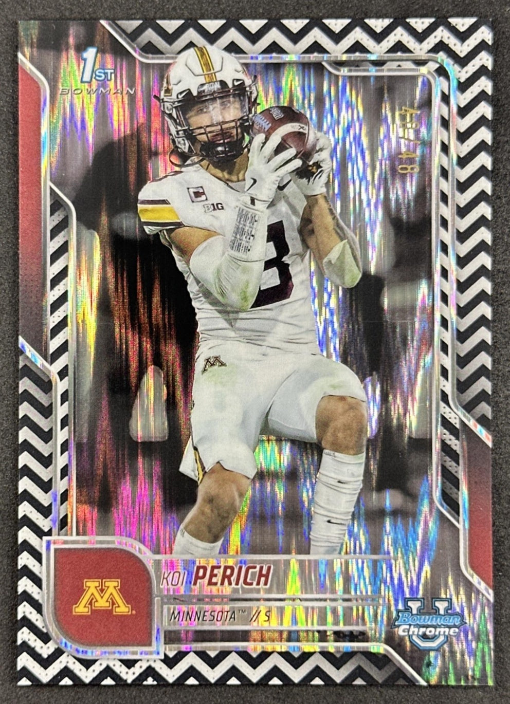 Koi Perich 2025 Chrome University Prospects Black & White Stealth Refractor /48 Golden Gophers Sports Trading Cards