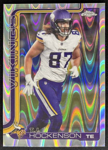T.J. Hockenson 2025 Topps Chrome RayWave Refractor Vikings Sports Trading Cards