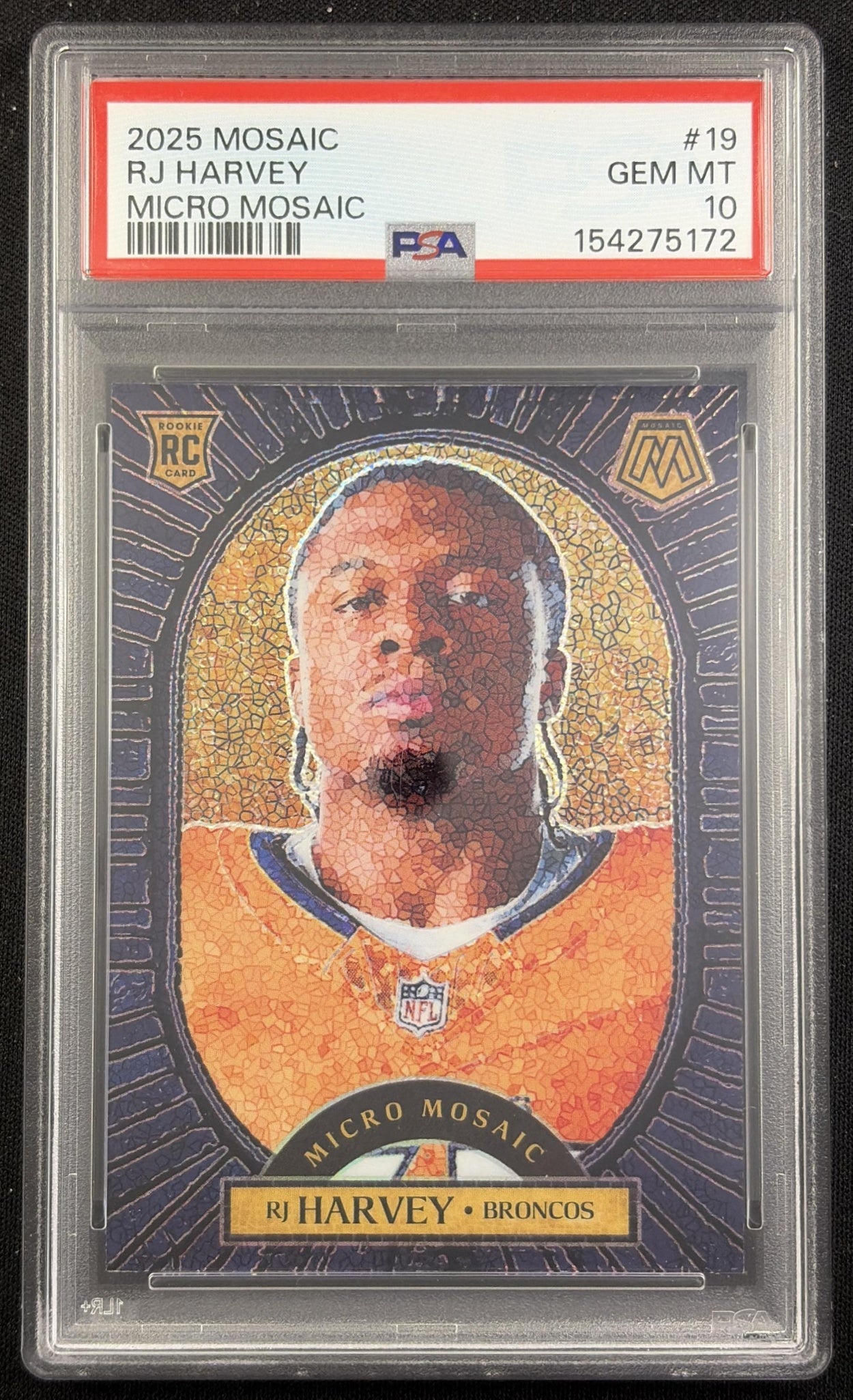 RJ Harvey 2025 Panini Mosaic Micro Mosaic PSA 10 Broncos