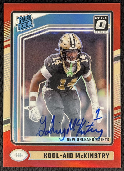 Kool-Aid McKinstry 2024 Donruss Optic Red Auto /75 Rookie Saints Default Title Sports Trading Cards