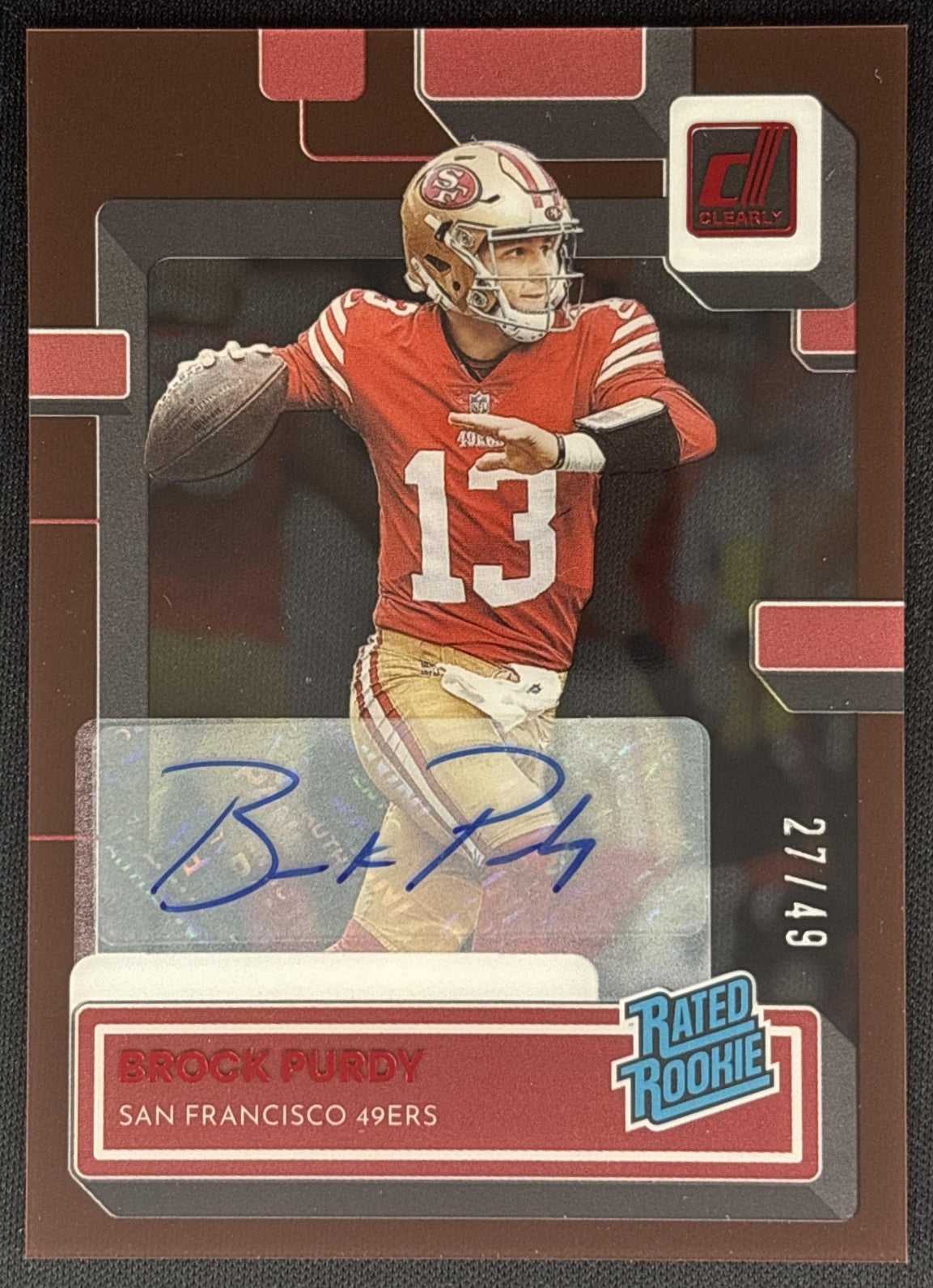 Brock Purdy 2022 Panini Clearly Donruss Rated Rookie Auto Red /49 49ers Sports Trading Cards