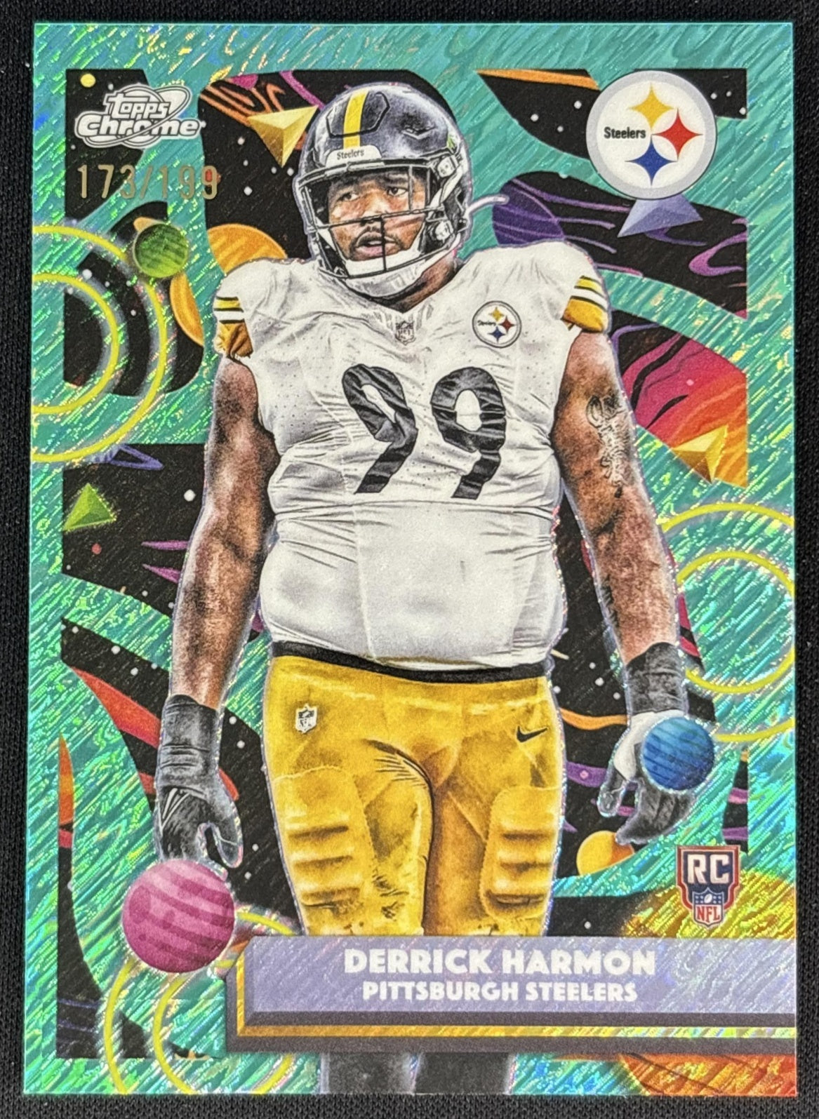Derrick Harmon 2025 Topps Cosmic Chrome Aqua Equinox Refractor /199 Steelers Front