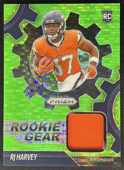 RJ Harvey 2025 Panini Prizm Rookie Gear Neon Green Pulsar Broncos