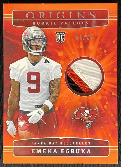 Emeka Egbuka 2025 Panini Origins Rookie Patch Orange /75 Buccaneers Sports Trading Cards