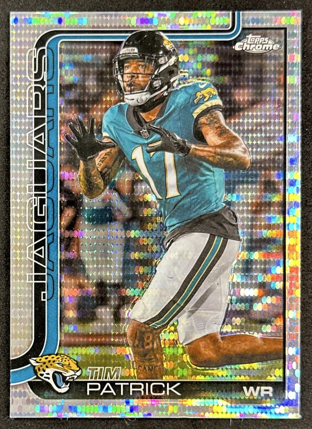 Tim Patrick 2025 Topps Chrome Pulsar Refractor Jaguars front sports trading card