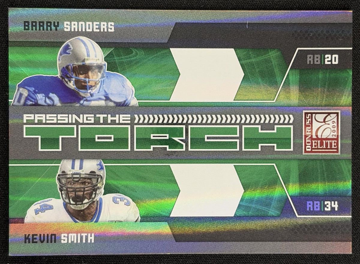 Barry Sanders Kevin Smith 2009 Panini Donruss Elite Passing the Torch Green /499 Lions Sports Trading Card