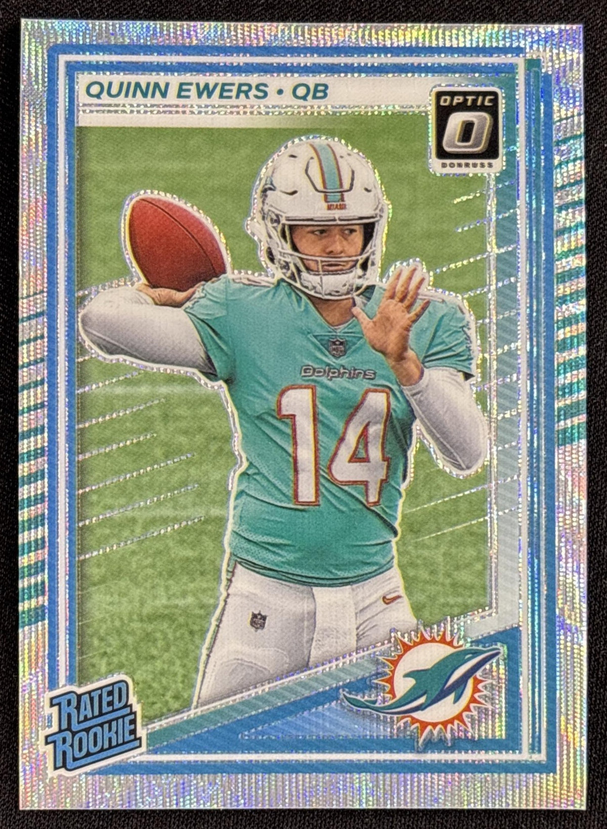 Quinn Ewers 2025 Panini Donruss Optic Rated Rookie Wave Prizm /300 Dolphins