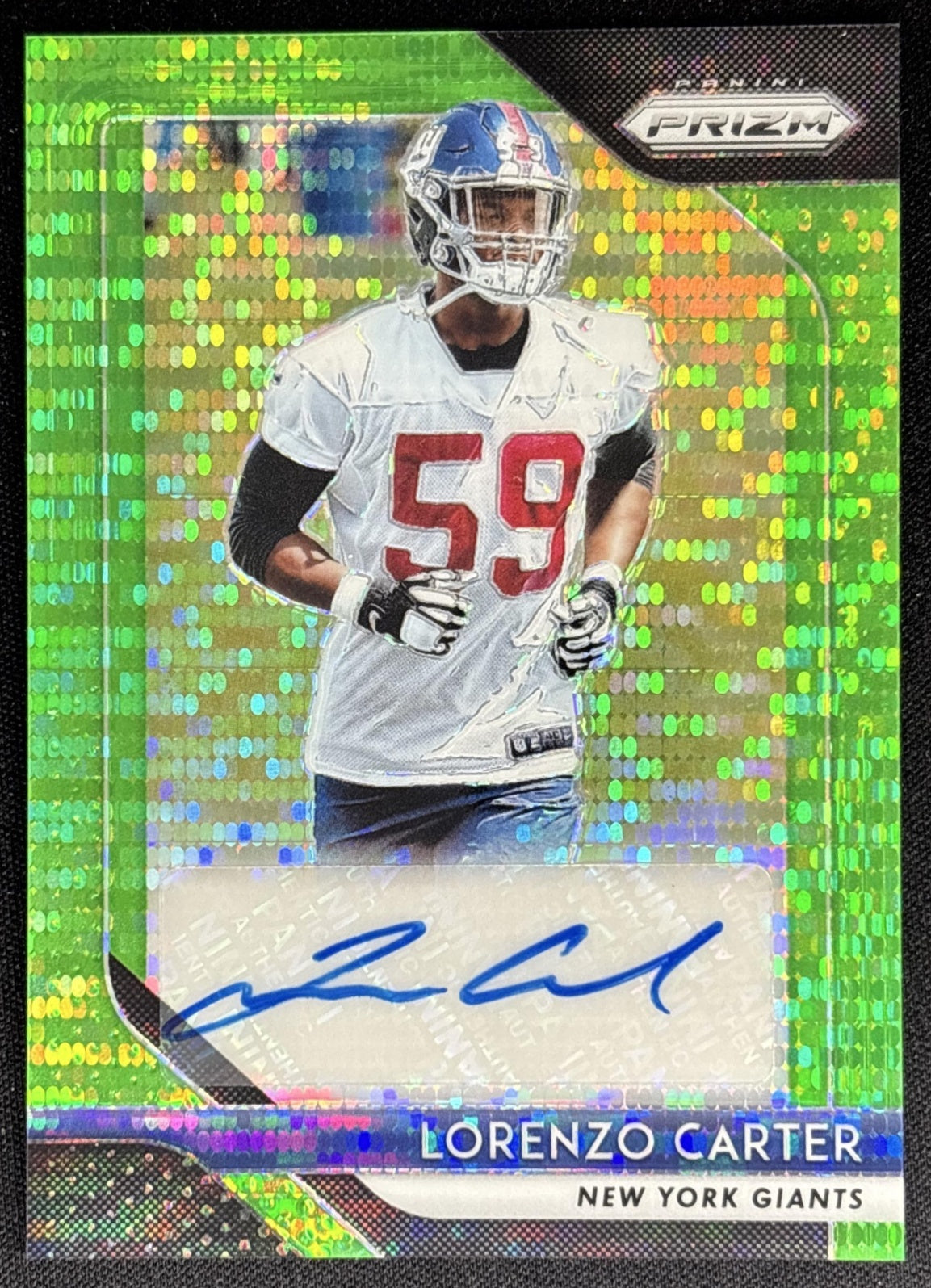Lorenzo Carter 2018 Panini Prizm Rookie Auto Neon Green Pulsar Giants